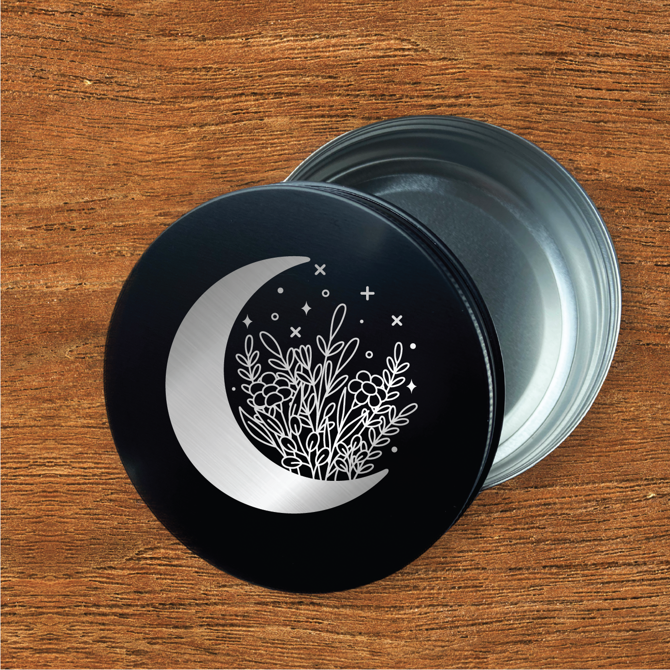 Moon flower engraved 4oz metal herb stash/storage container