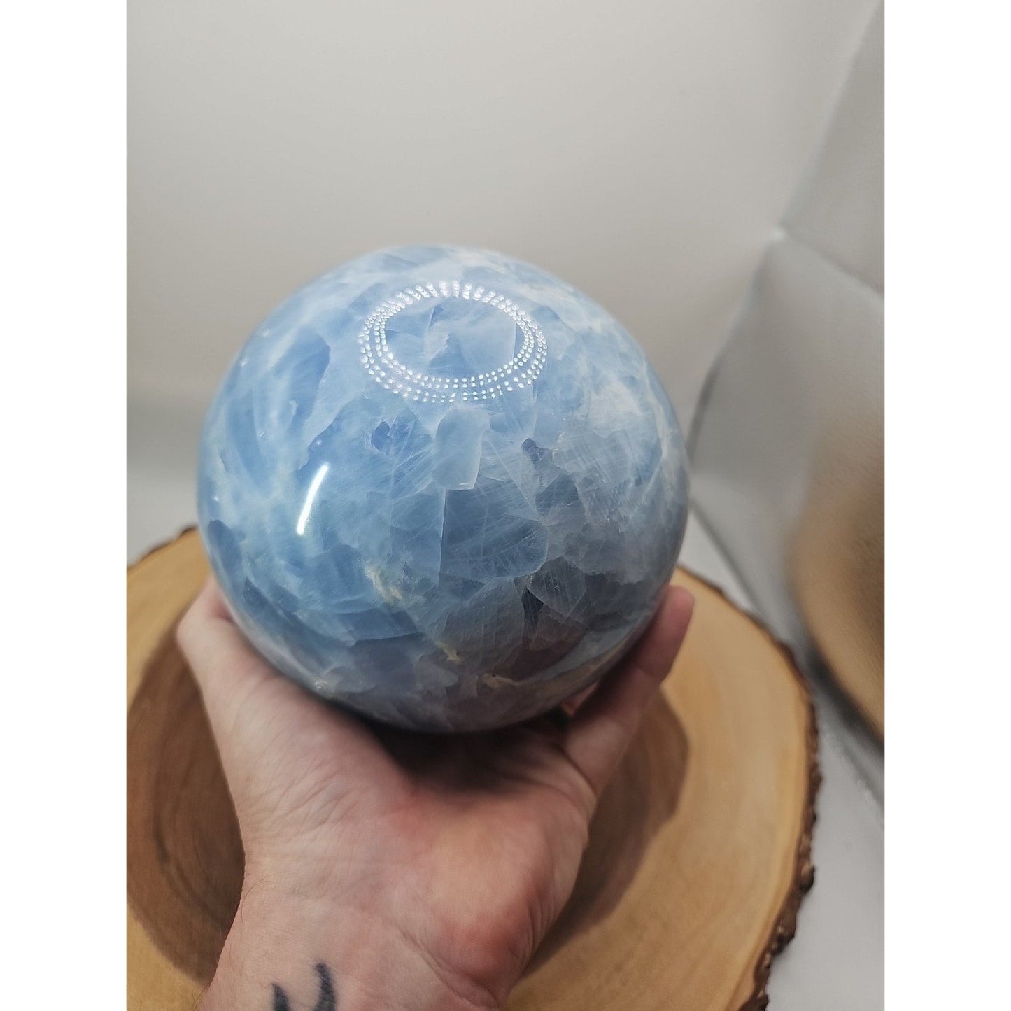9.17LB Natural Blue crystalThe bal Quartz carved crystal decoration healing