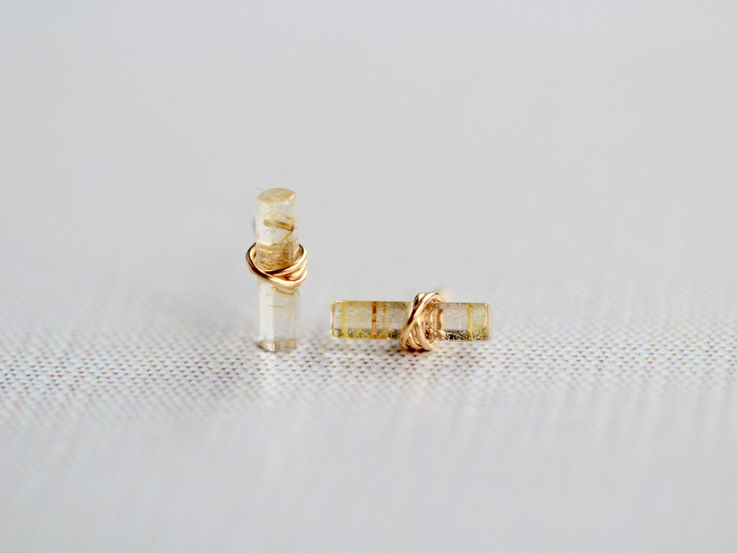 Birch Studs - Rutilated Quartz