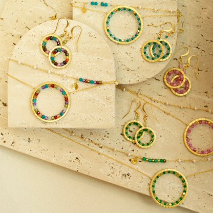 Rainbow Gemstone Halo Necklace