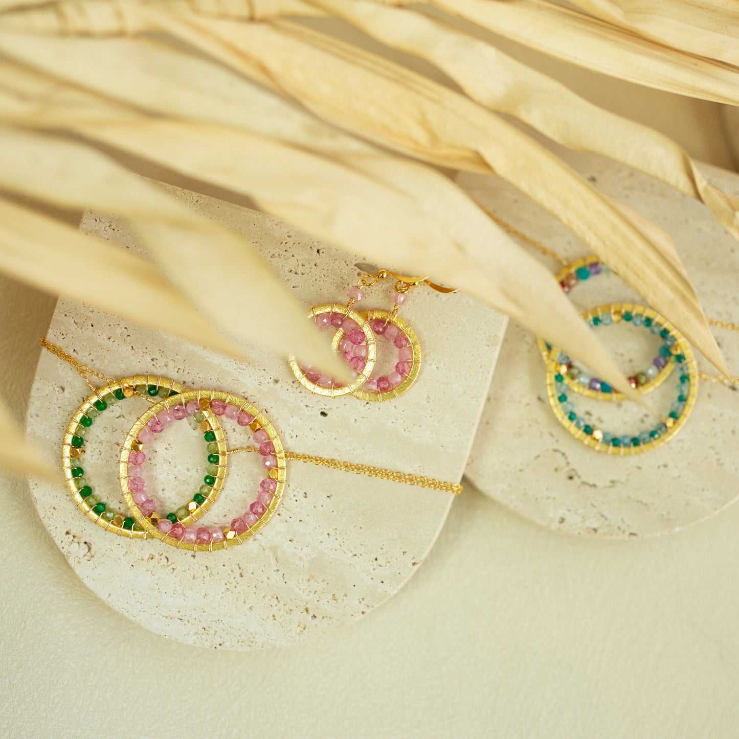 Rainbow Gemstone Halo Necklace