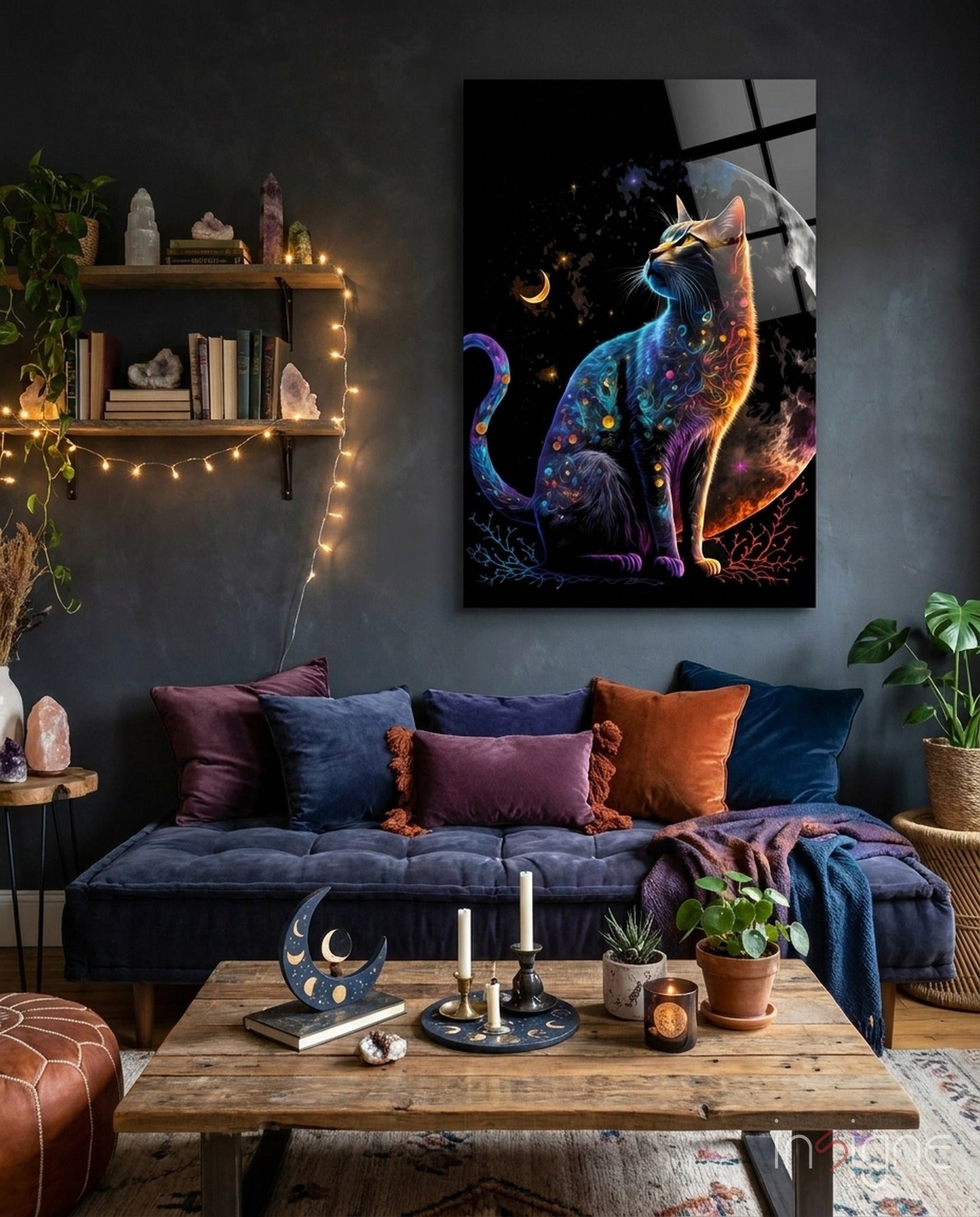 Moon Cat Glass Wall Art  || Designer Collection