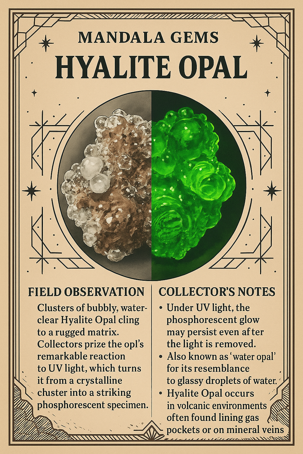 Hyalite Opal, Kryptonite,  Fluorescent Minerals