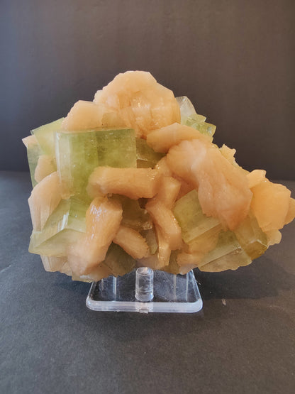 Green Apophyllite Cubes with Peach Stilbite Specimen 449g