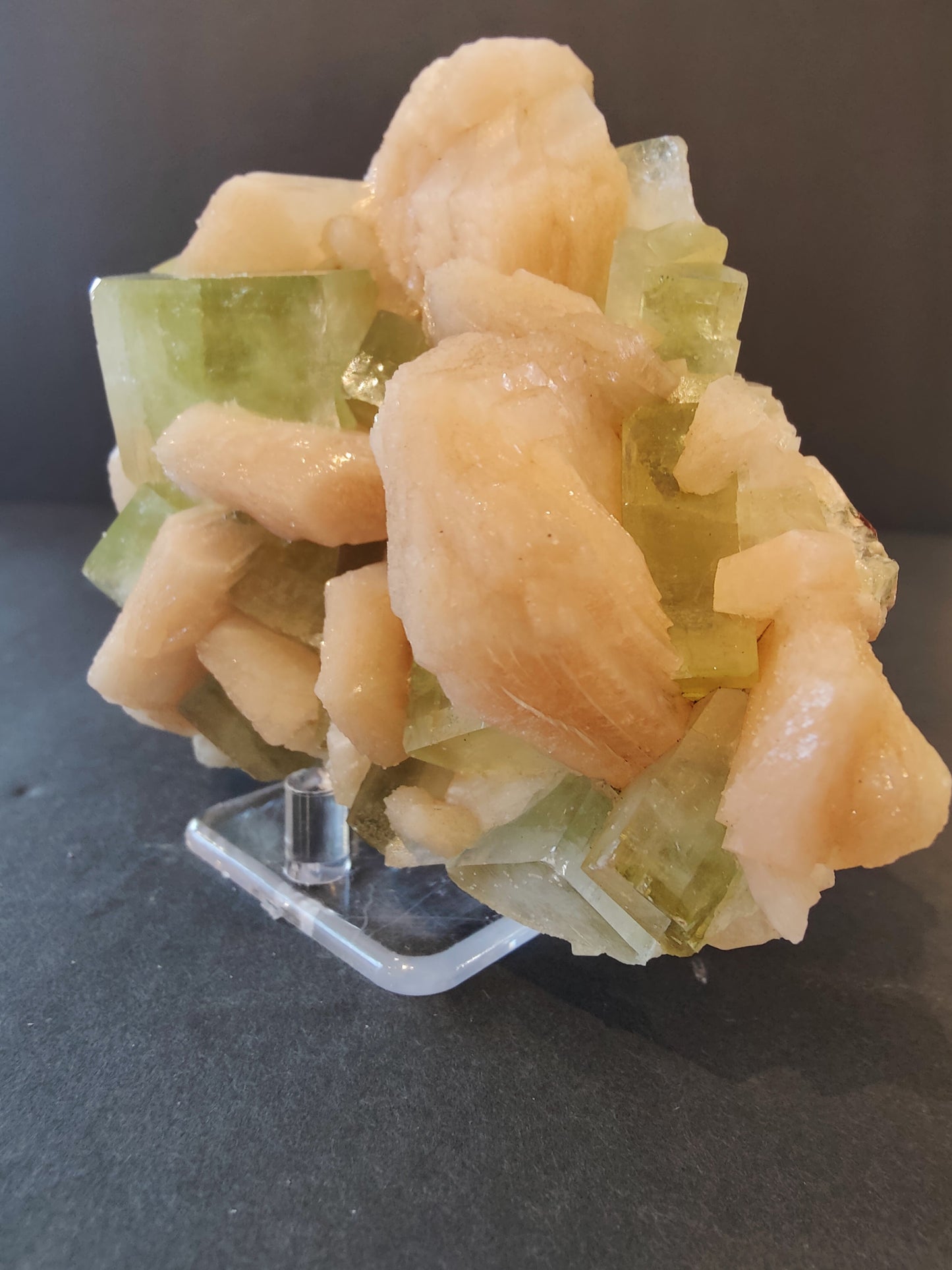 Green Apophyllite Cubes with Peach Stilbite Specimen 449g