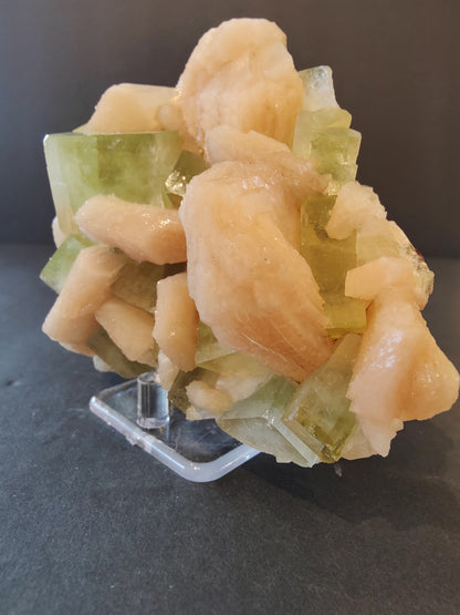 Green Apophyllite Cubes with Peach Stilbite Specimen 449g