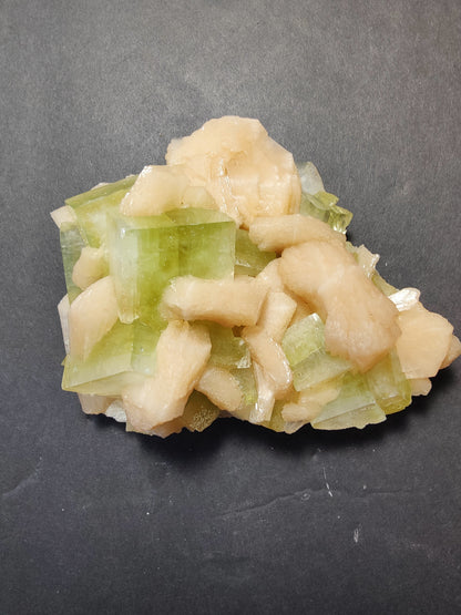 Green Apophyllite Cubes with Peach Stilbite Specimen 449g
