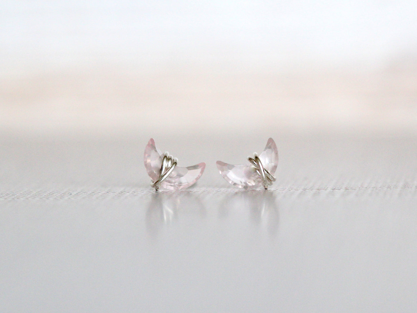 Mini Moonbeam Studs - Rose Quartz