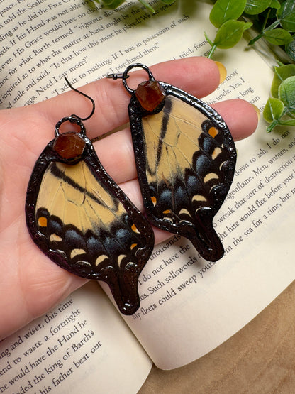 Butterfly Wing and Orange Garnet Earrings
