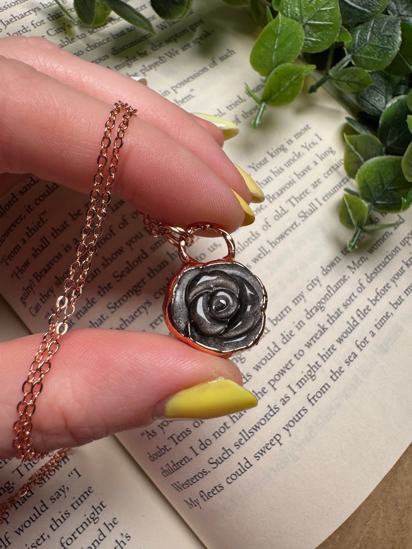 Silver Sheen Obsidian Rose Necklace