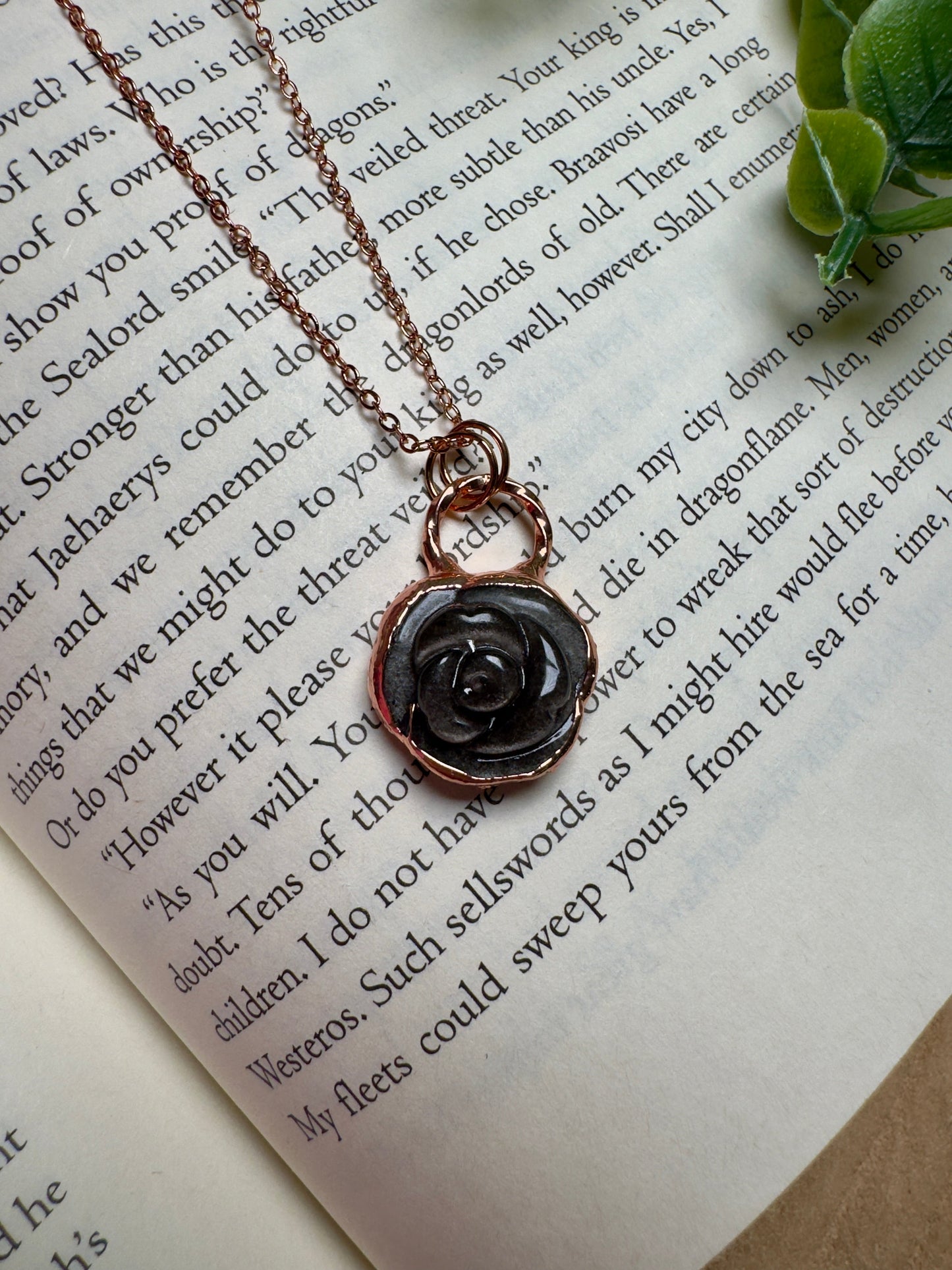 Silver Sheen Obsidian Rose Necklace
