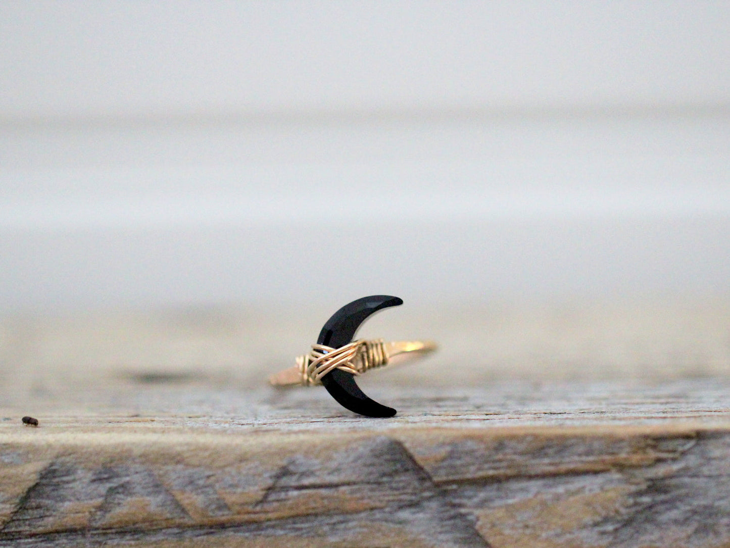 Moonbeam Ring - Black Agate