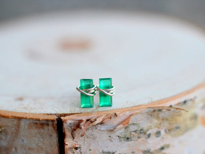Baguette Studs - Green Onyx