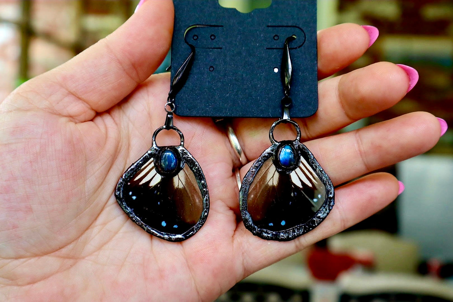 Labradorite and Butterfly Wing Earrings