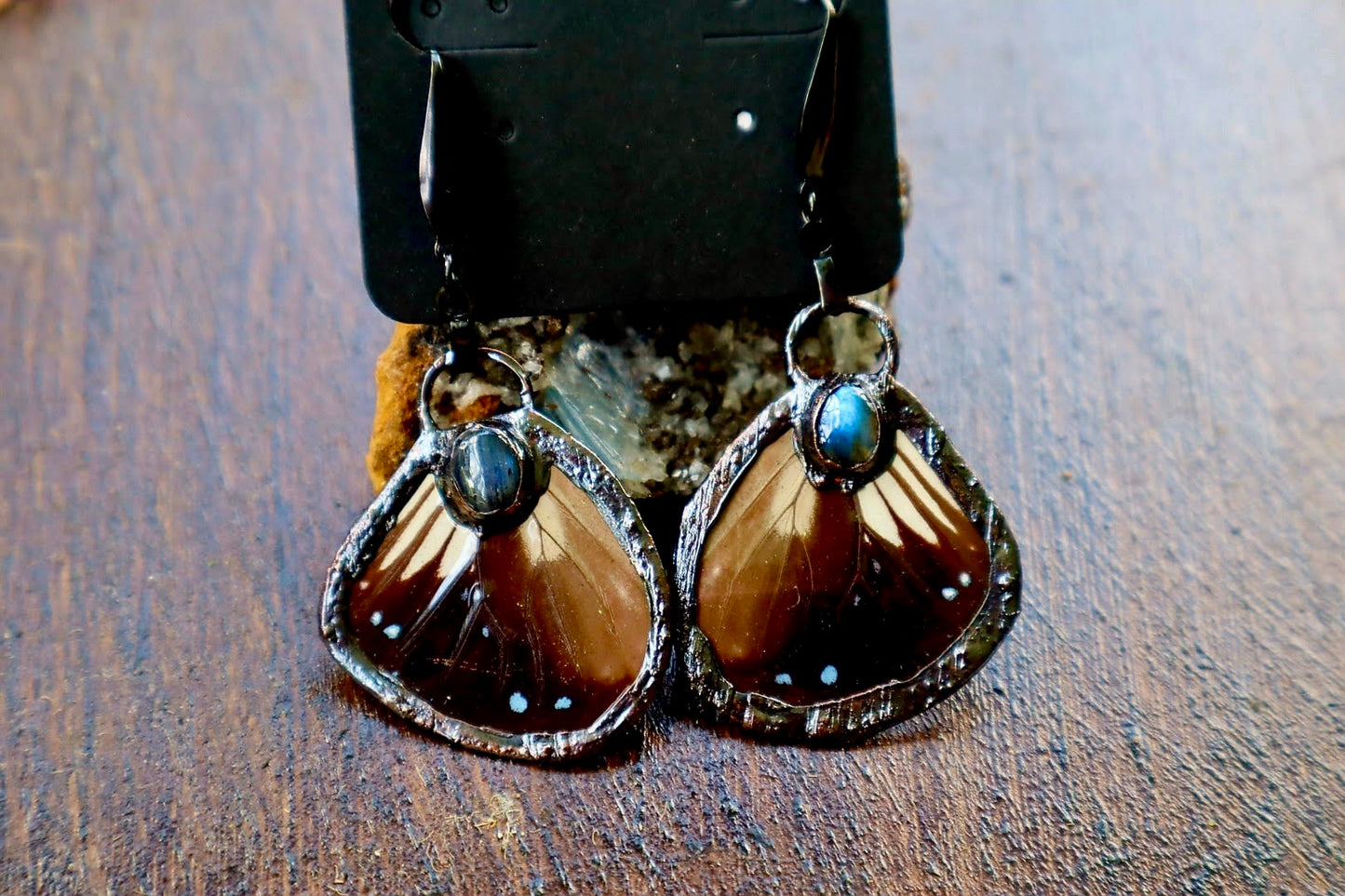 Labradorite and Butterfly Wing Earrings