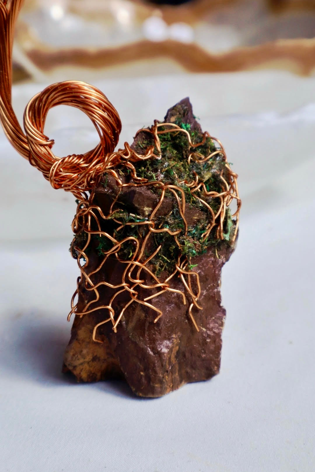 Windswept Bonsai Tree Copper Wire Tree on Ohko Dragon Stone.