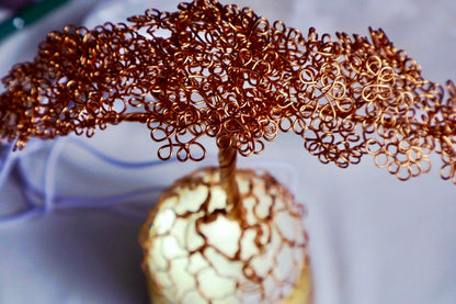 Copper Wire Tree of Life On Selenite Sphere