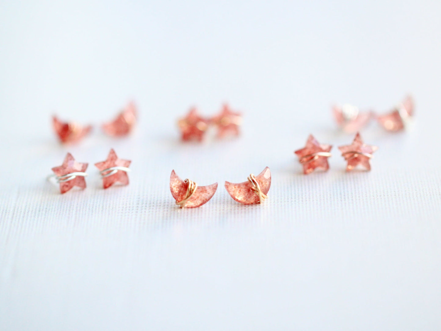 Moonbeam & Stardust Studs - Strawberry Quartz