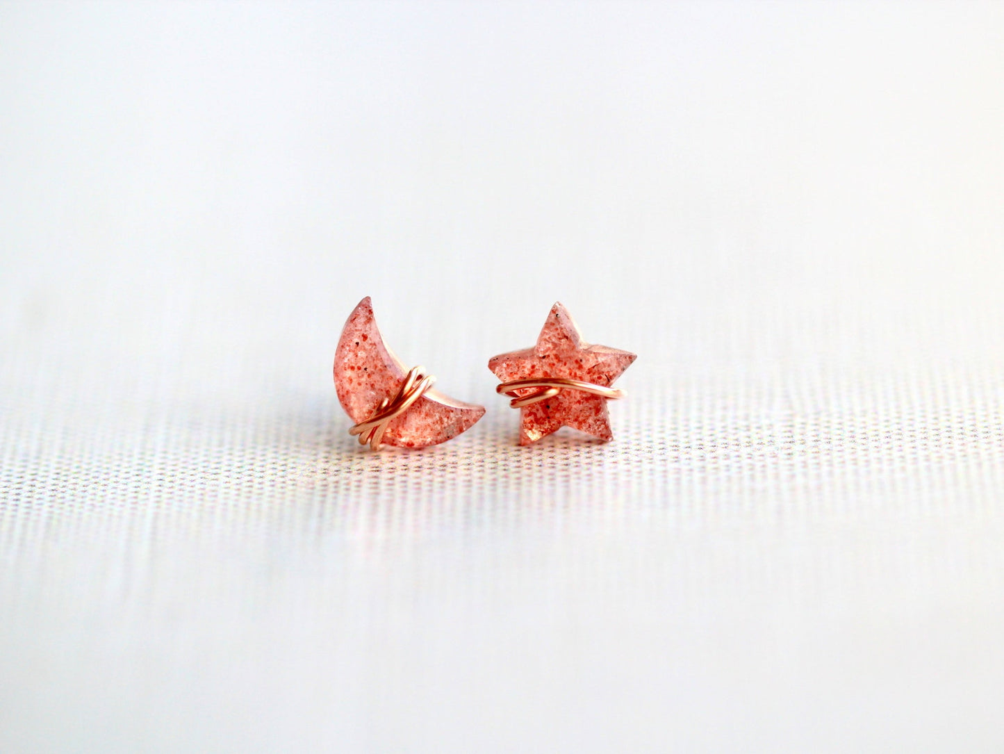 Moonbeam & Stardust Studs - Strawberry Quartz