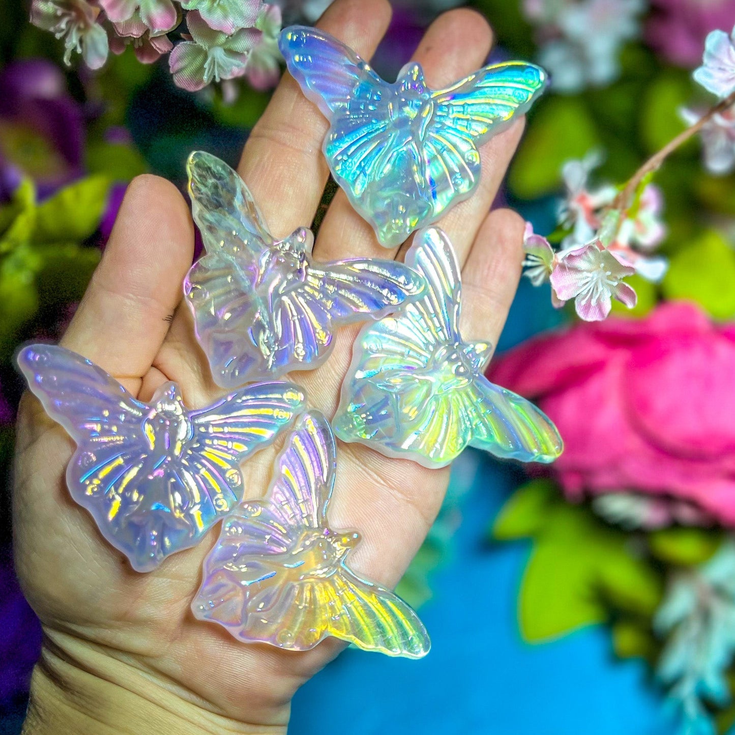 Angel Aura Quartz Crystal Fairy Perched on a Mushroom