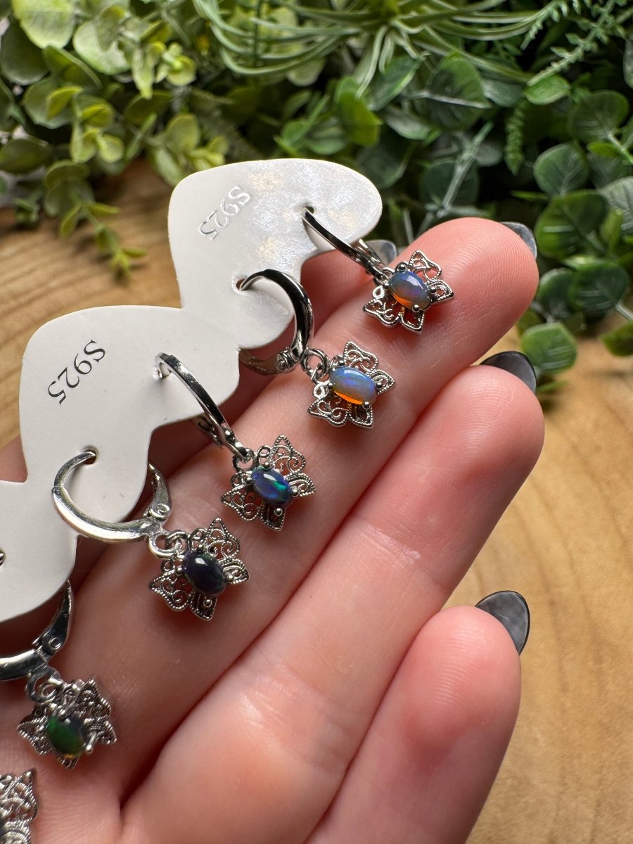 Black Opal Butterfly Huggie Earrings