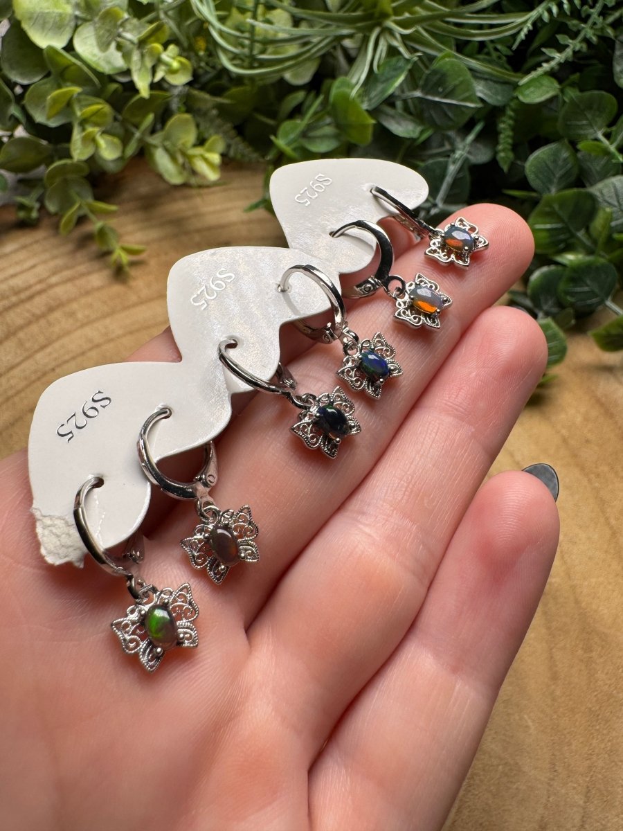 Black Opal Butterfly Huggie Earrings