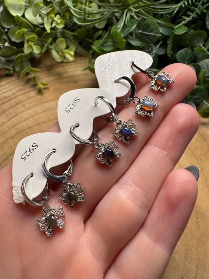 Black Opal Butterfly Huggie Earrings