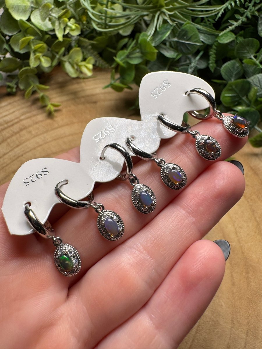 Black Opal Huggie Earrings