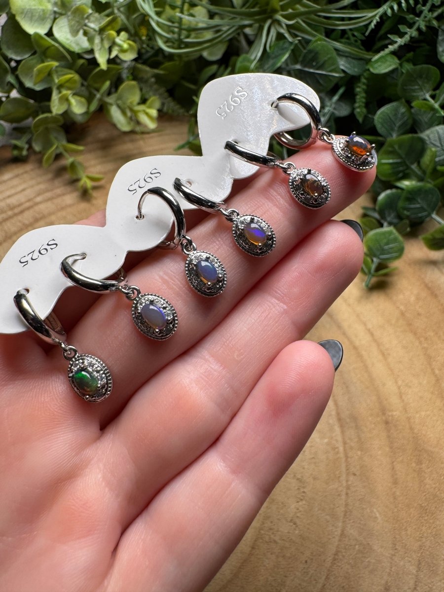 Black Opal Huggie Earrings