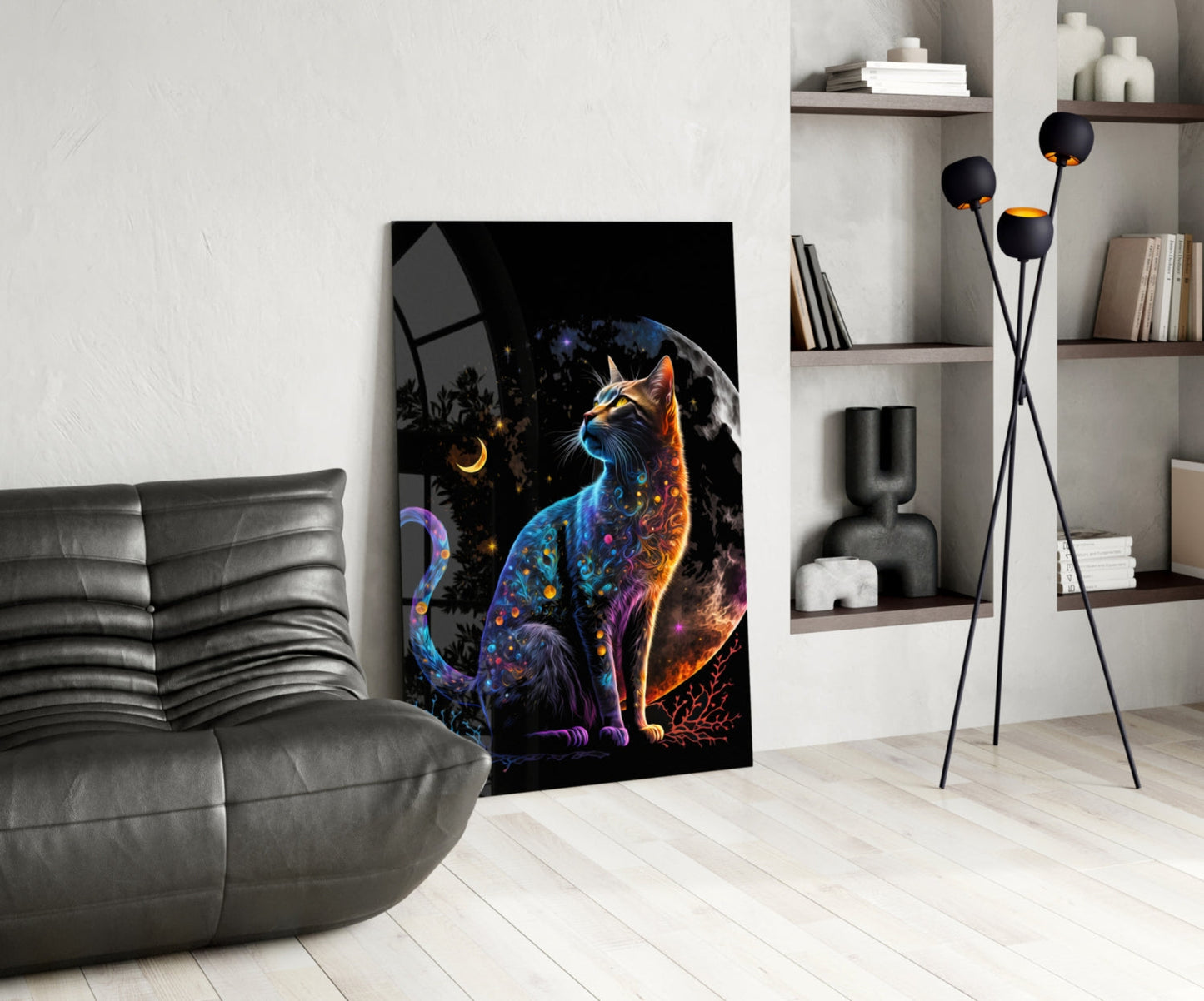 Moon Cat Glass Wall Art  || Designer Collection