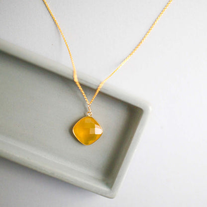 Yellow Chalcedony Pendant Necklace