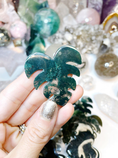 Moss Agate Monstera Leaf