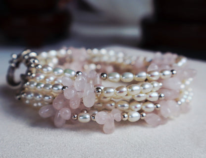 Genuine Fresh Water Pearl / Rose Quartz 925