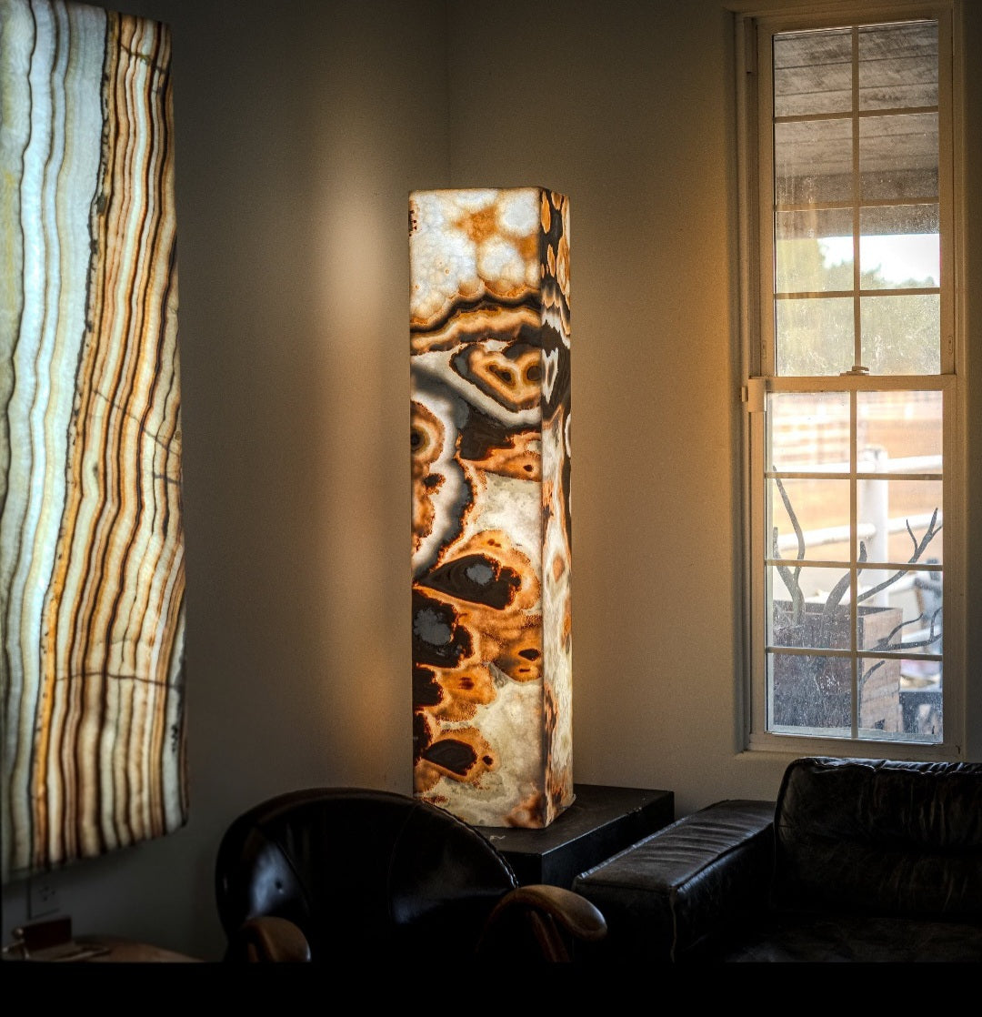 Sahara Onyx Floor Lamp - Exotic - Polished - Medium - 55"H x 12"W - Square - #3