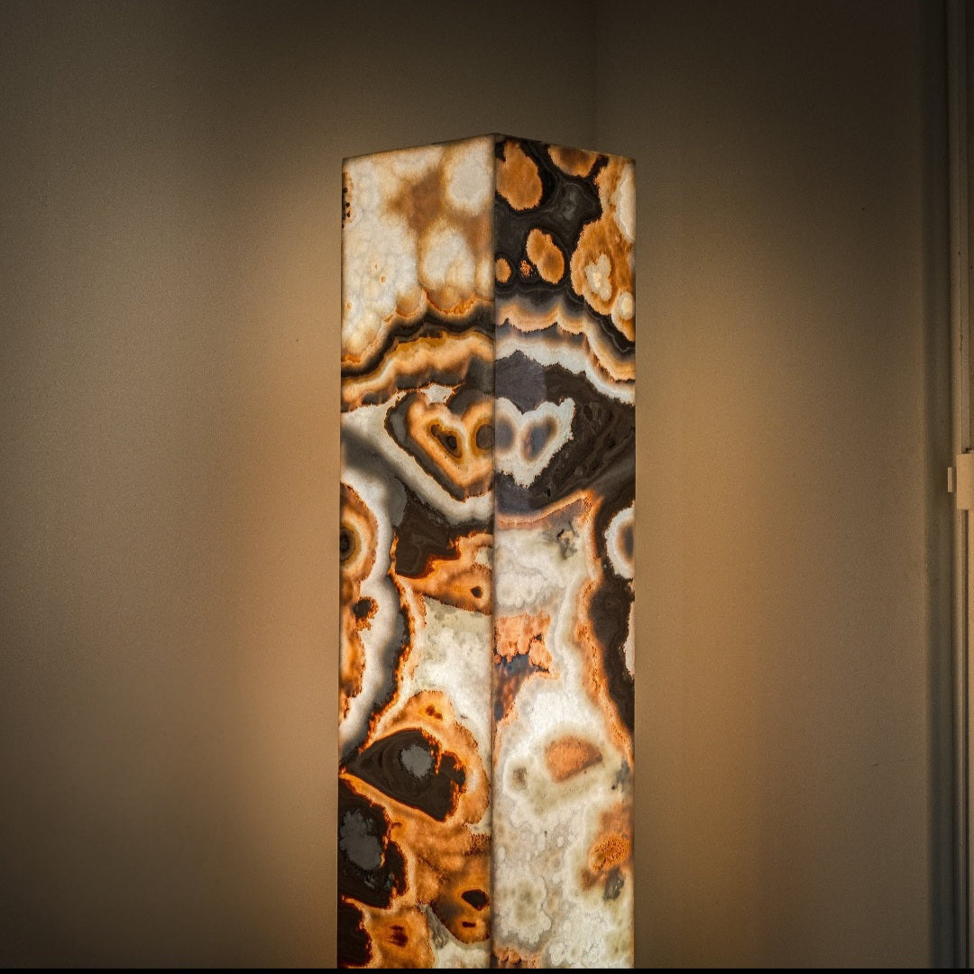 Sahara Onyx Floor Lamp - Exotic - Polished - Medium - 55"H x 12"W - Square - #3