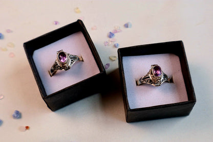 Roman Vessel Poison Rings - Sterling Silver and Gemstone(pick your fave)