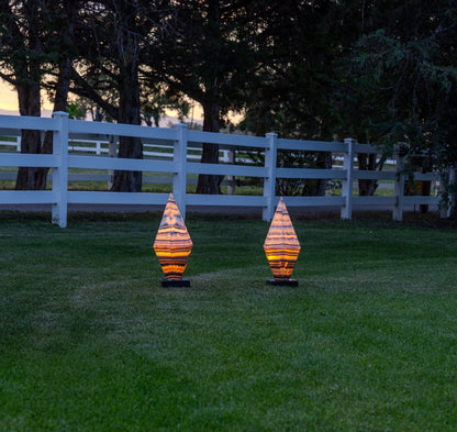 Sahara Onyx Bi-Pyramid Sculptural Lamp Pair – Natural Stone Lighting