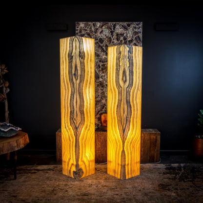 Golden Cloud Onyx Floor Lamp - Pair - Large - 63-67"H x 12-12"W - Square