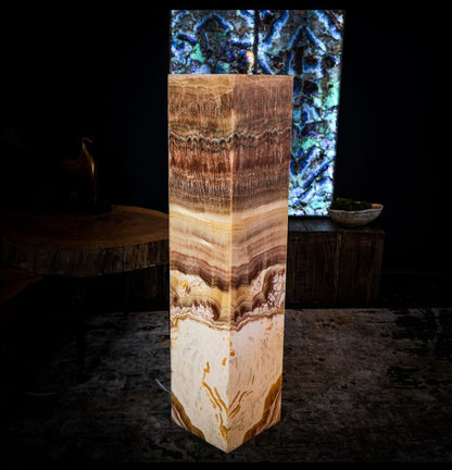 Golden Cloud Onyx Floor Lamp - Exotic Dragon Eye - Medium - 51.25"H x 12"W - Square - #1