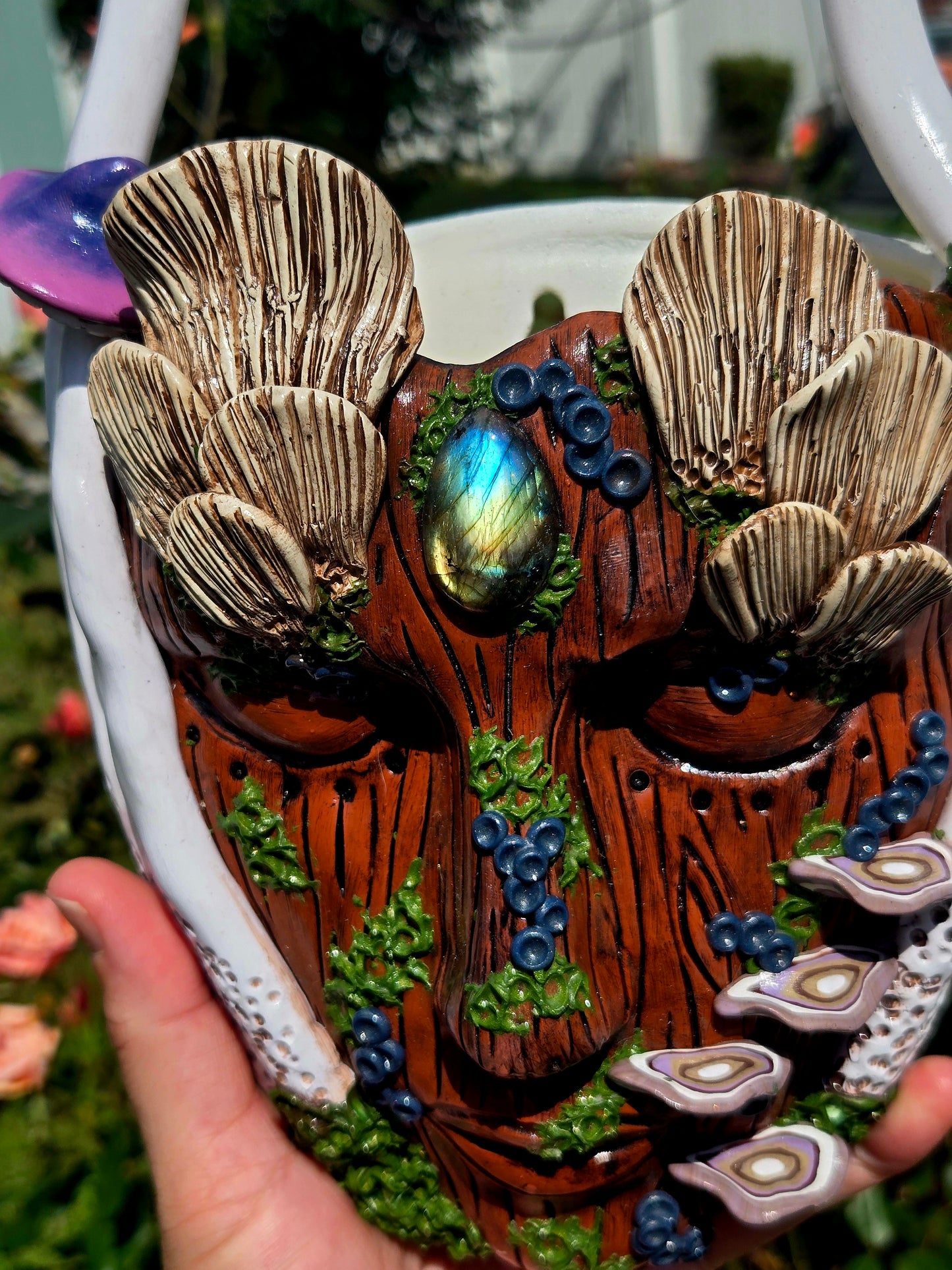 Hanging Wall Planter/ Forest Mushroom Goddess with Labradorite.