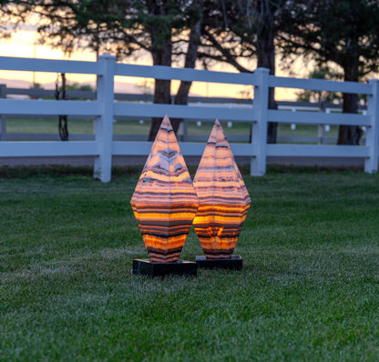 Sahara Onyx Bi-Pyramid Sculptural Lamp Pair – Natural Stone Lighting