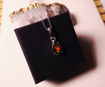 Raindrop Black Opal pendant with Adjustable chain 925 sterling.