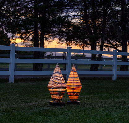 Sahara Onyx Bi-Pyramid Sculptural Lamp Pair – Natural Stone Lighting