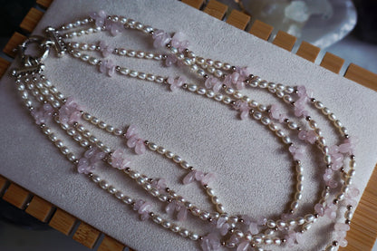 Genuine Fresh Water Pearl / Rose Quartz 925
