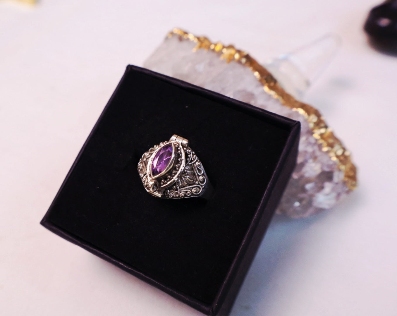 Marquise Faceted Gemstone Sterling Silver Poison Rings (pick your fave)