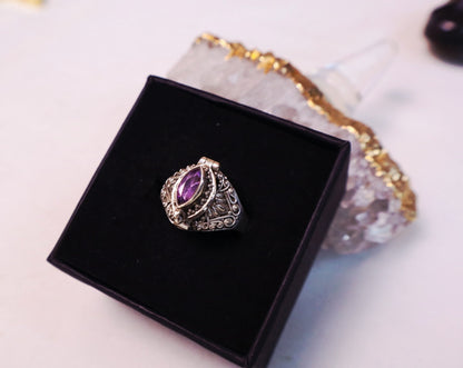 Marquise Faceted Gemstone Sterling Silver Poison Rings (pick your fave)