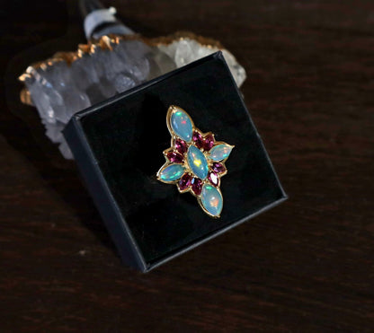 18K Gold Vermiel Over Silver Opal Roselight Cascade Ring size 10