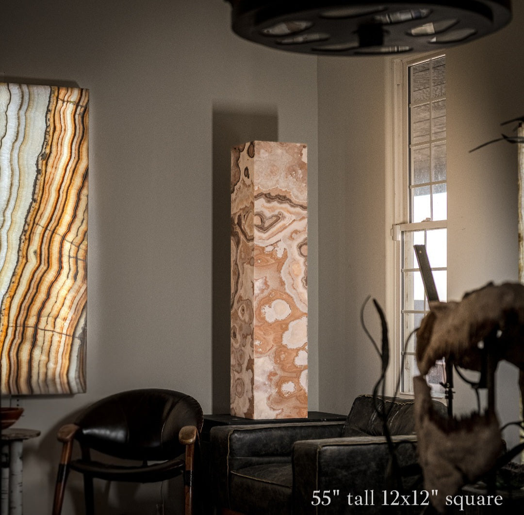 Sahara Onyx Floor Lamp - Exotic - Polished - Medium - 55"H x 12"W - Square - #3