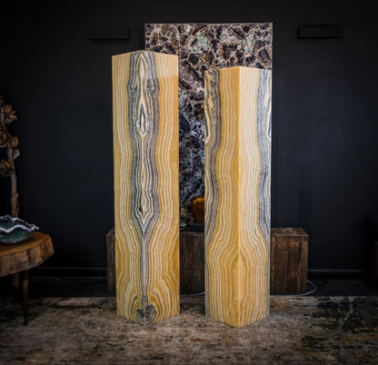 Golden Cloud Onyx Floor Lamp - Pair - Large - 63-67"H x 12-12"W - Square