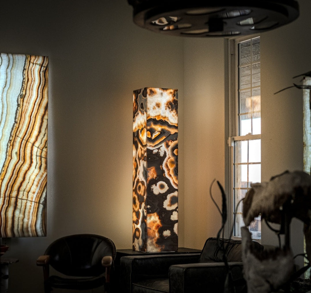 Sahara Onyx Floor Lamp - Exotic - Polished - Medium - 55"H x 12"W - Square - #3